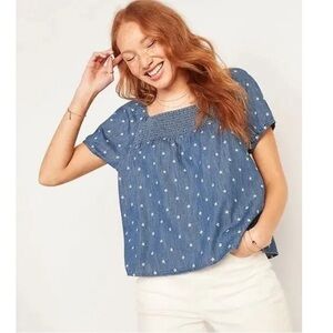 Old Navy smocked yoke embroidered top